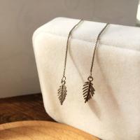 Zinc Alloy Thread Through Earrings, Leaf, silver color plated, for woman 