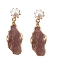 Enamel Zinc Alloy Drop Earring, with Plastic Pearl, gold color plated, for woman 
