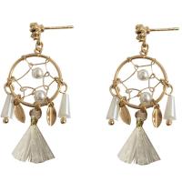Dreamcatcher Earring, alliage de zinc, avec résine, Placage de couleur d'or, pour femme, blanc Vendu par paire