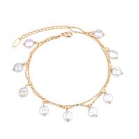 Zinc Alloy Anklet, with Plastic Pearl, durable & fashion jewelry, golden 