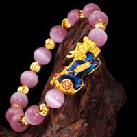 Gemstone Bracelets, Brass, with Agate, Round, plated, fashion jewelry & for woman, pink, 10.8*27.8mm 
