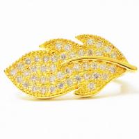 Brass Pearl Clasp, Leaf, plated, micro pave cubic zirconia 