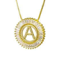 Cubic Zircon Micro Pave Brass Necklace, Flat Round, gold color plated & micro pave cubic zirconia, 28mm Approx 19.68 Inch 