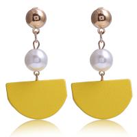Wood Earring, with Plastic Pearl & Zinc Alloy, for woman nickel, lead & cadmium free 