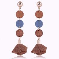 Fashion Create Jewelry Earring, Wood, with Cloth & Zinc Alloy, for woman nickel, lead & cadmium free 