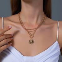 Fashion Multi Layer Necklace, Zinc Alloy, three layers & fashion jewelry, golden 
