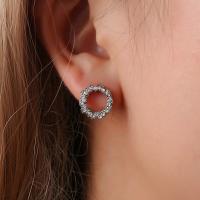 Zinc alliage strass Stud Earring, alliage de zinc, avec strass, bijoux de mode, argent, Vendu par paire