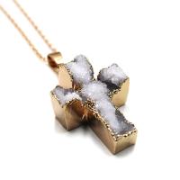 Agate Necklace, Cross, plated, fashion jewelry & Unisex, golden, 32*22*10-15mm 