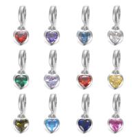 Sterling Silver European Pendants, 925 Sterling Silver, with Cubic Zirconia, Heart, plated, DIY 