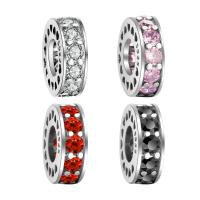 Cubic Zirconia Sterling Silver European Beads, 925 Sterling Silver, Round, plated, DIY & with cubic zirconia 