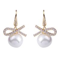 Cubic Zirconia Micro Pave Brass Earring, BeCharmed Pearl, gold color plated & micro pave cubic zirconia & for woman 