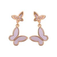 Cubic Zirconia Micro Pave Brass Earring, Butterfly, gold color plated & micro pave cubic zirconia & for woman 