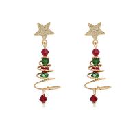 Brass Drop Earring, Christmas Tree, gold color plated & for woman 