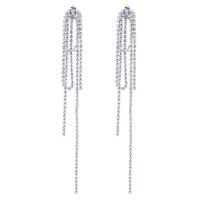 Brass Drop Earring, platinum plated & for woman & with rhinestone 