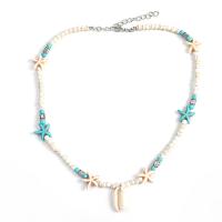 Collar de la joyería de la turquesa, con Conchas+Fósil & Estrella de mar, chapado, más colores para la opción, 390x55mm, Vendido por UD