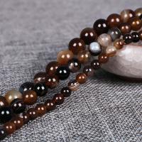 Natürliche Streifen Achat Perlen, rund, poliert, verschiedene Größen vorhanden, Kaffeefarbe, Länge:ca. 15.7 ZollInch, verkauft von Strang