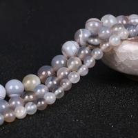 Natürliche Streifen Achat Perlen, rund, poliert, verschiedene Größen vorhanden, grau, Länge:ca. 15.7 ZollInch, verkauft von Strang