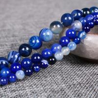 Natürliche Streifen Achat Perlen, rund, poliert, verschiedene Größen vorhanden, tiefblau, Länge:ca. 15.7 ZollInch, verkauft von Strang