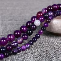 Natürliche Streifen Achat Perlen, rund, poliert, verschiedene Größen vorhanden, violett, Länge:ca. 15.7 ZollInch, verkauft von Strang