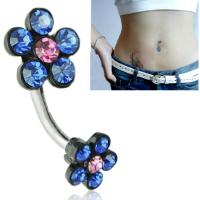 Stainless Steel Belly Ring, Zinc Alloy, with 316L Stainless Steel, Flower, plated, with rhinestone 20mm 