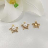 Brass Pendant Findings, Star, gold color plated, micro pave cubic zirconia 