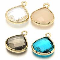 Glass Brass Pendants, with Glass, Teardrop, gold color plated, faceted Approx 1.5mm 