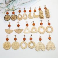Rattan Earring, Zinc Alloy, with Rattan & Wood, plated & for woman 