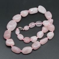Quartz Necklace, Rose Quartz, irregular, polished, fashion jewelry & for woman, pink camouflage, 18*25mm 