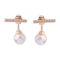 Brass Drop Earring, BeCharmed Pearl, gold color plated & micro pave cubic zirconia & for woman 