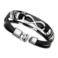 PU Leather Cord Bracelets, Zinc Alloy, with PU Leather, Length Adjustable & fashion jewelry & Unisex 65mm 