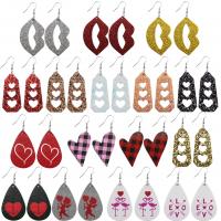 PU Leather Drop Earring, printing & for woman 