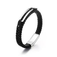 bracelet de cordon en PU , Acier titane, avec Microfibre PU, poli, bijoux de mode, noire, Vendu par brin
