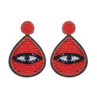 Glass Seed Beads Earring, Seedbead, with Cloth & for woman & with rhinestone 71mm 