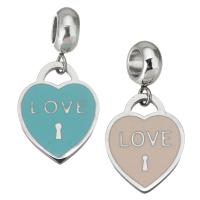 Stainless Steel European Pendants, 316 Stainless Steel, with Rhinestone, Heart, plated & DIY 4*11*8mm   13.5*18*1.5mm Approx 4.5mmmm 