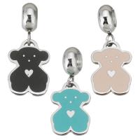 Stainless Steel European Pendants, 316 Stainless Steel, with Rhinestone, Bear, plated & DIY 4*11*8mm   11*15*1.5mm Approx 4.5mmmm 