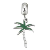 Stainless Steel European Pendants, 316 Stainless Steel, Palm Tree, plated, DIY, green, 4*11*8mm  13*27*1.5mm Approx 4.5mmmm 