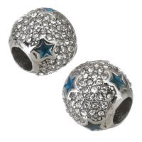 Edelstahl European Perlen, 316 Edelstahl, mit Strass, rund, plattiert, DIY, keine, 10*9.5*10mm, Bohrung:ca. 4.5mm, verkauft von PC