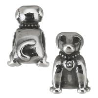 Stainless Steel Large Hole Beads, 316L Stainless Steel, Dog, plated, DIY, silver color, 8*12.5*8mm 