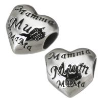 Stainless Steel Large Hole Beads, 316L Stainless Steel, Heart, plated, DIY, silver color, 11*10.5*7.5mm Approx 4.5mm 