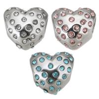 Stainless Steel Large Hole Beads, 316L Stainless Steel, with Glass, Heart, plated, DIY, silver color, 11*10.5*8.5mm Approx 4.5mm 