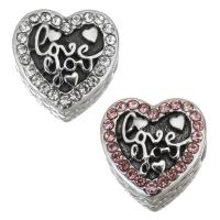 Stainless Steel European Beads, 316L Stainless Steel, with Rhinestone, Heart, plated, DIY & with rhinestone 12*12*7.5mm Approx 4.5mm 