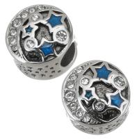 Stainless Steel European Beads, 316L Stainless Steel, Round, plated, DIY & with rhinestone, silver color, 11.5*10mm Approx 4.5mm 