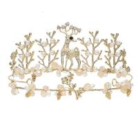Bridal Tiaras, Zinc Alloy, with Plastic Pearl, Crown, gold color plated, with rhinestone & hollow 