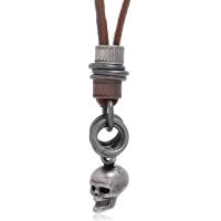 PU Leather Cord Necklace, Zinc Alloy, with PU Leather, Skull, fashion jewelry & Unisex .43 Inch 