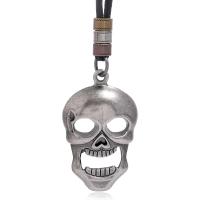 PU Leather Cord Necklace, Zinc Alloy, with PU Leather, Skull, fashion jewelry & Unisex, 90cm,0.4cm,7cm,4.3cm 