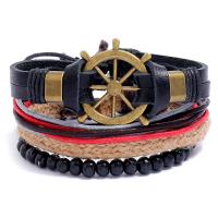 PU Leather Cord Bracelets, with Waxed Cotton Cord, 4 pieces & fashion jewelry & multilayer & Unisex, 6CM,17-18CM,8-9CM,7.9CM,9.7CM 