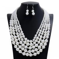 Jewelry Gift Sets, Plastic Pearl, earring & necklace, with Zinc Alloy, silver color plated, 2 pieces & for woman, white .89 Inch 