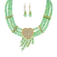 Crystal Jewelry Sets, earring & necklace, with Zinc Alloy, gold color plated, 2 pieces & for woman & with rhinestone .74 Inch 