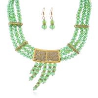 Crystal Jewelry Sets, earring & necklace, with Zinc Alloy, gold color plated, 2 pieces & for woman & with rhinestone .74 Inch 