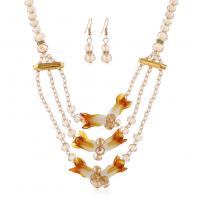 Crystal Jewelry Sets, earring & necklace, with Zinc Alloy, gold color plated, 2 pieces & for woman & with rhinestone .75 Inch 